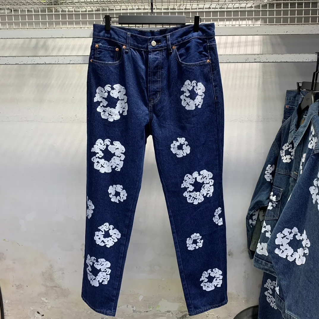 D107# P200 Denim Tears Kapok printed denim high-quality jeans trousers. The official website has the most complete version and color matching, 6 colors! ! !  color: dark blue, light blue, retro blue, denim blue, black, white size: 30 32 34 36